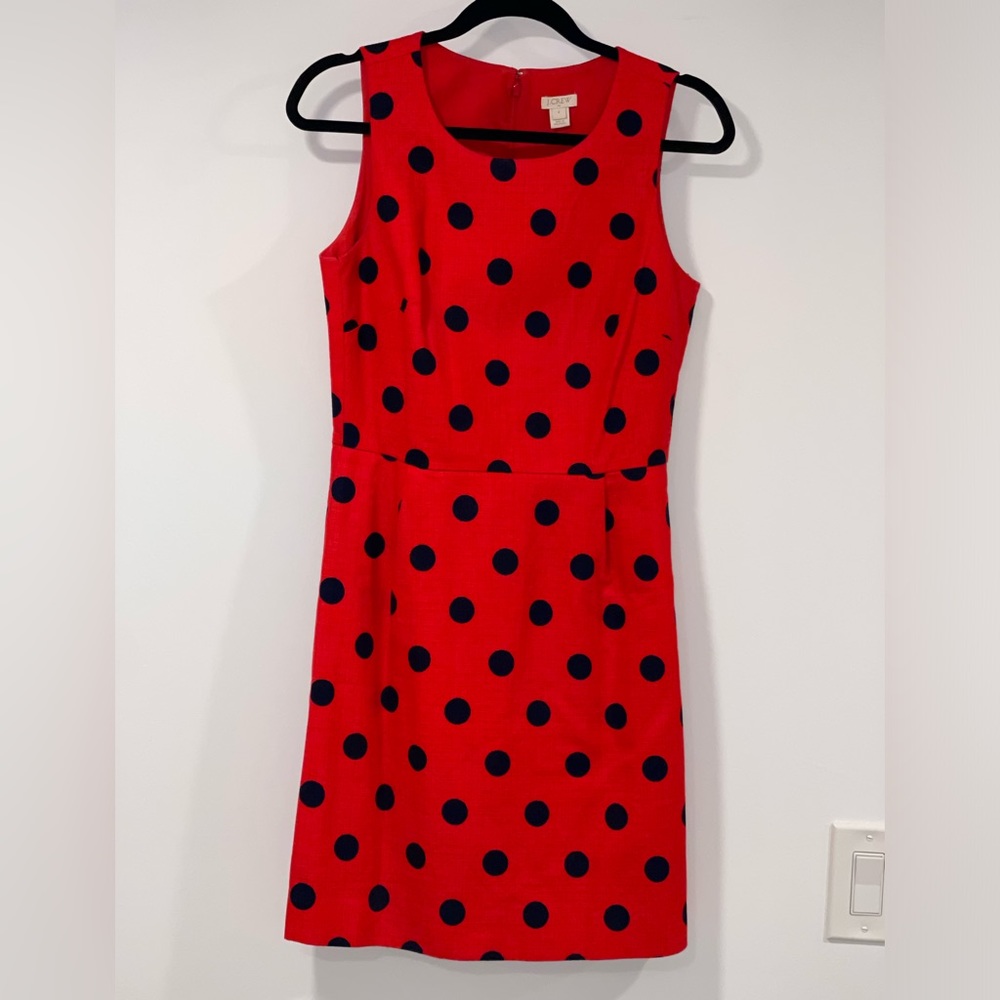 J.Crew Dress Red Polka Dot Women’s Size 4 A-Line Sleeveless Zip up Style Dress